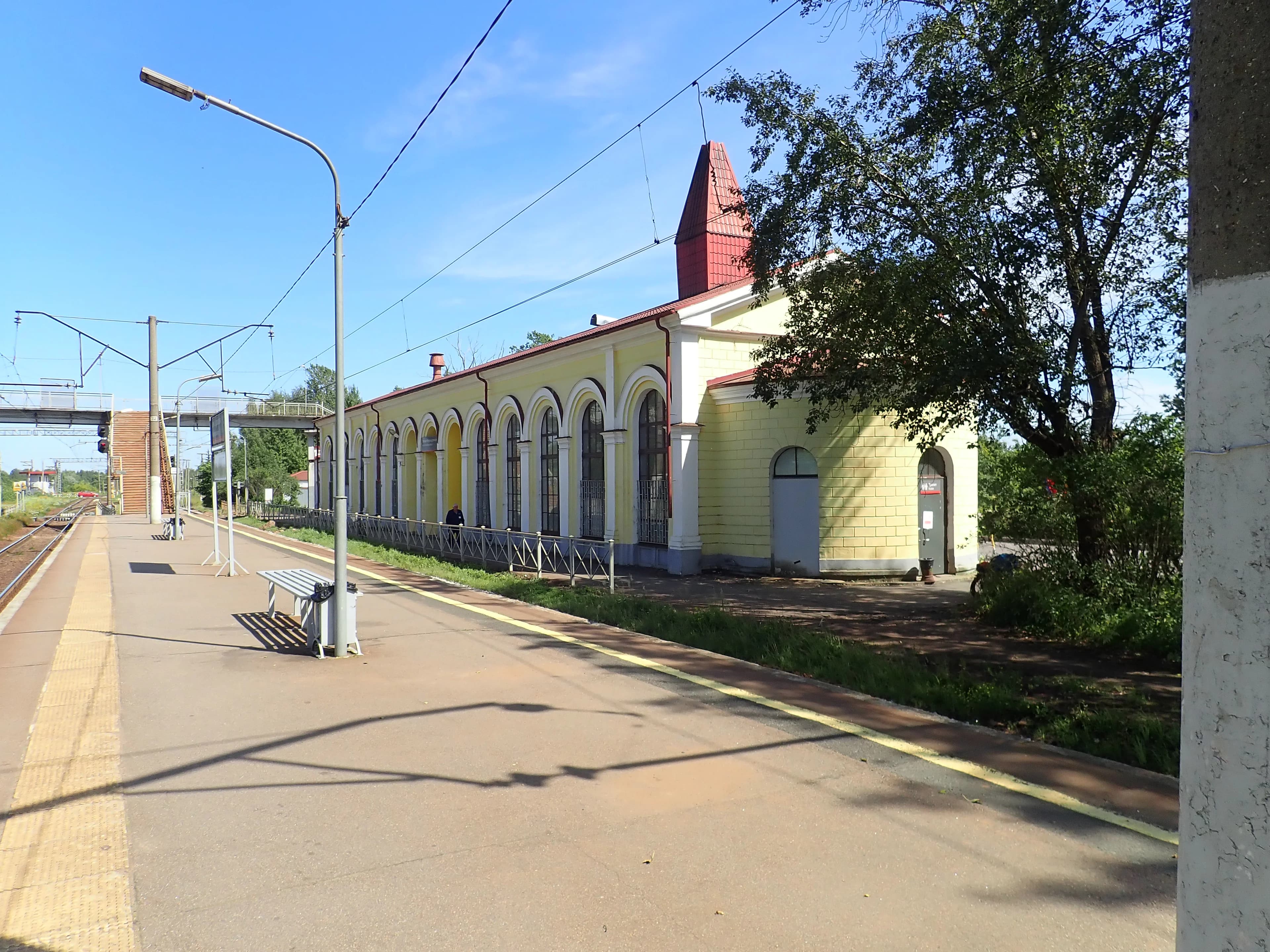 Вокзал и платформа железнодорожной станции Александровская. 