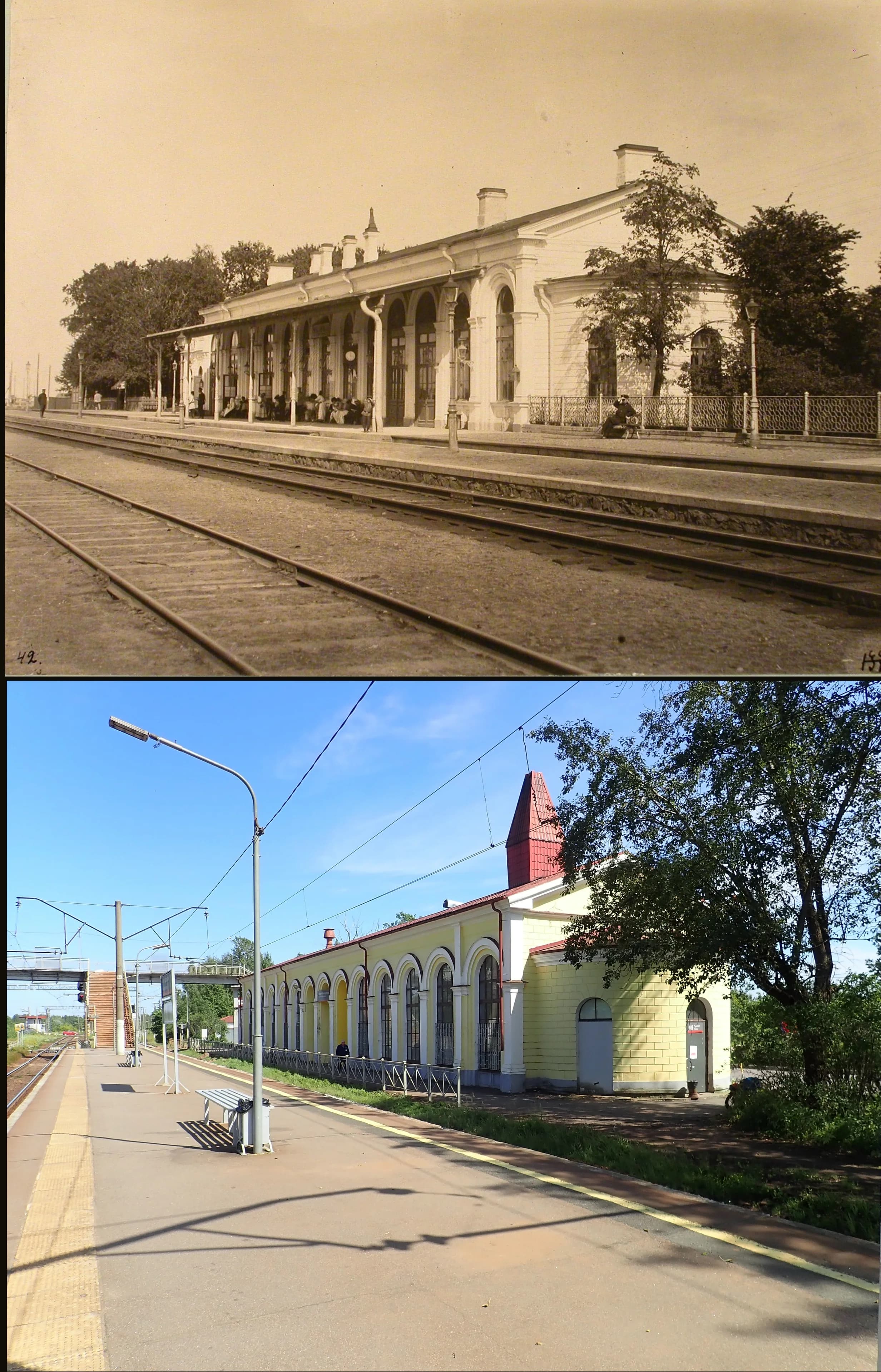 Коллаж из снимков 1911-1917 и 2025гг. 