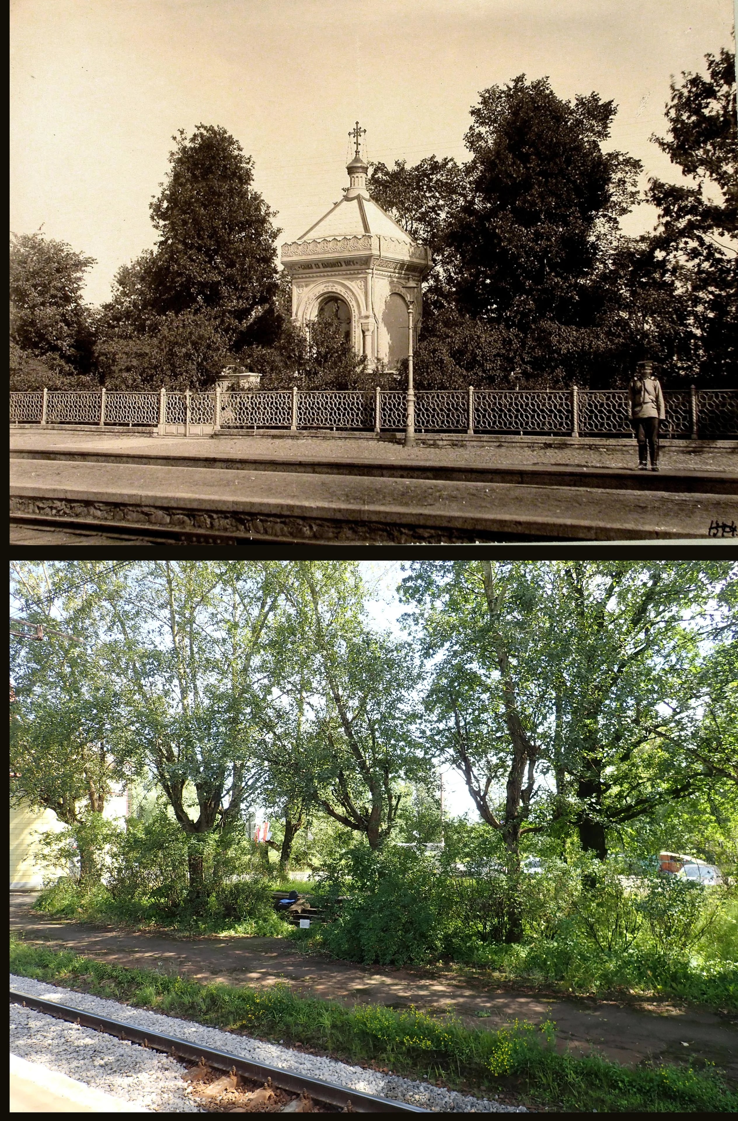 Коллаж из снимков 1911-1917 и 2025гг. 