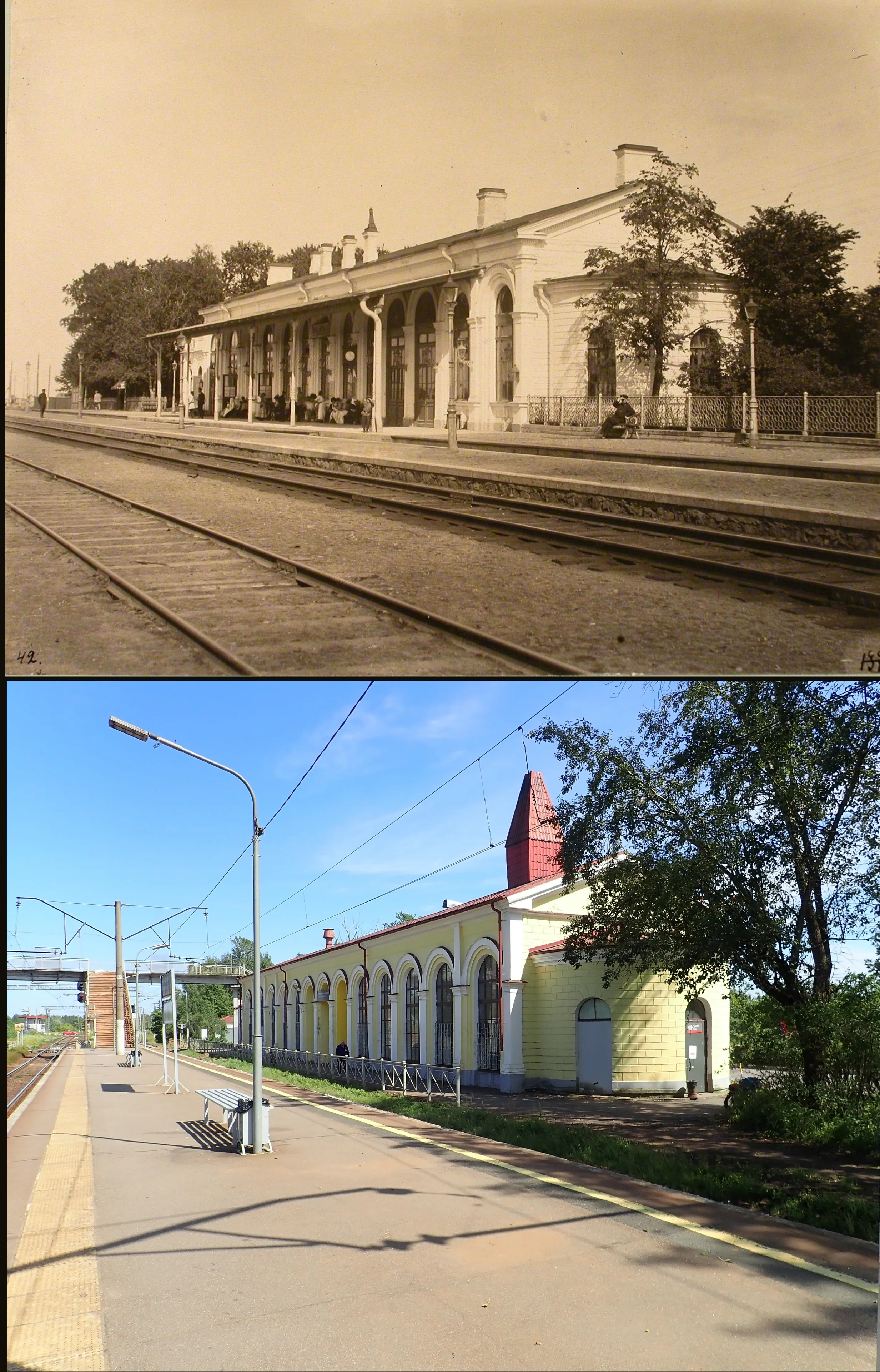 Коллаж из снимков 1911-1917 и 2025гг. 