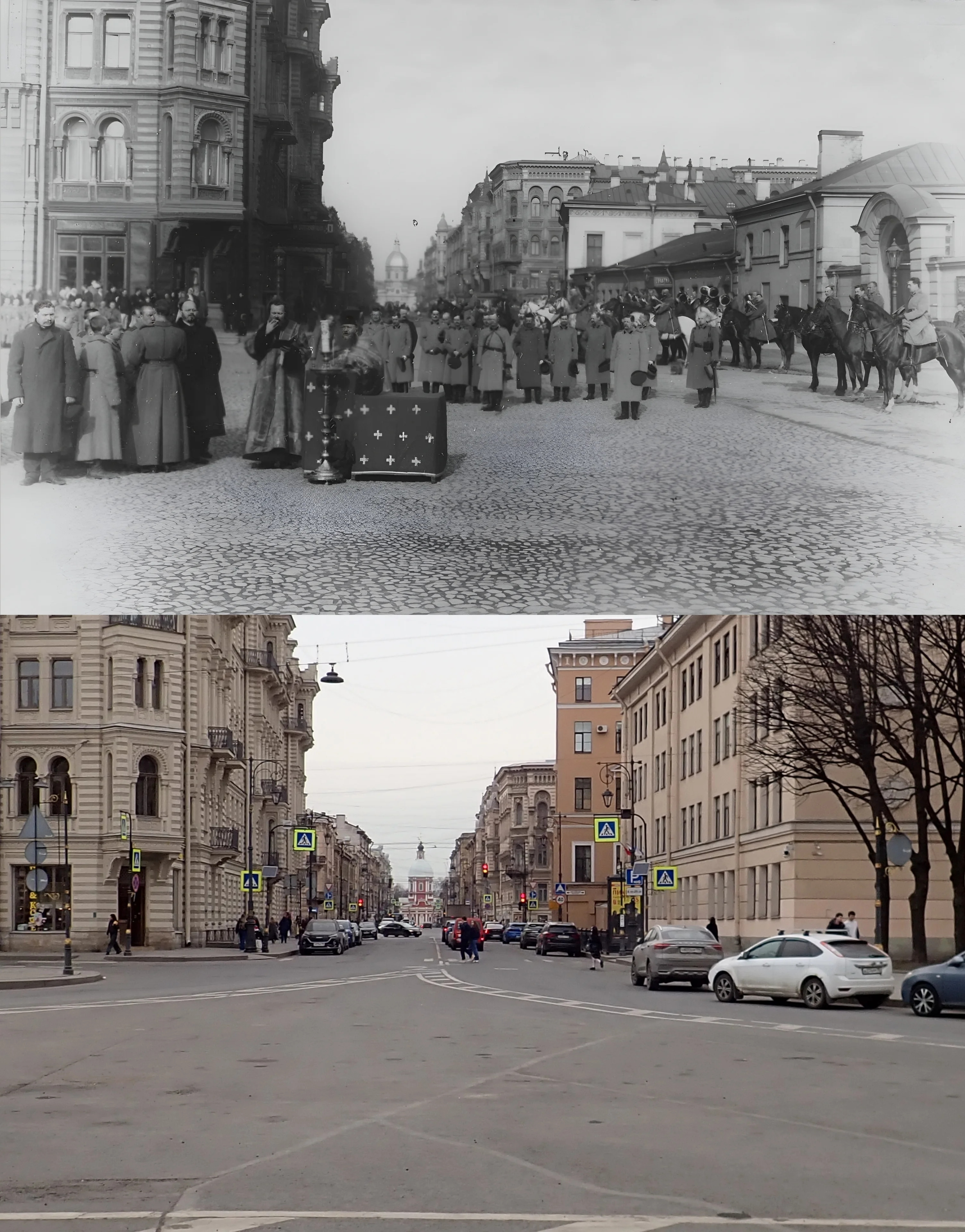 . Санкт-Петербург. Коллаж из снимков 1913 и 2026гг. 