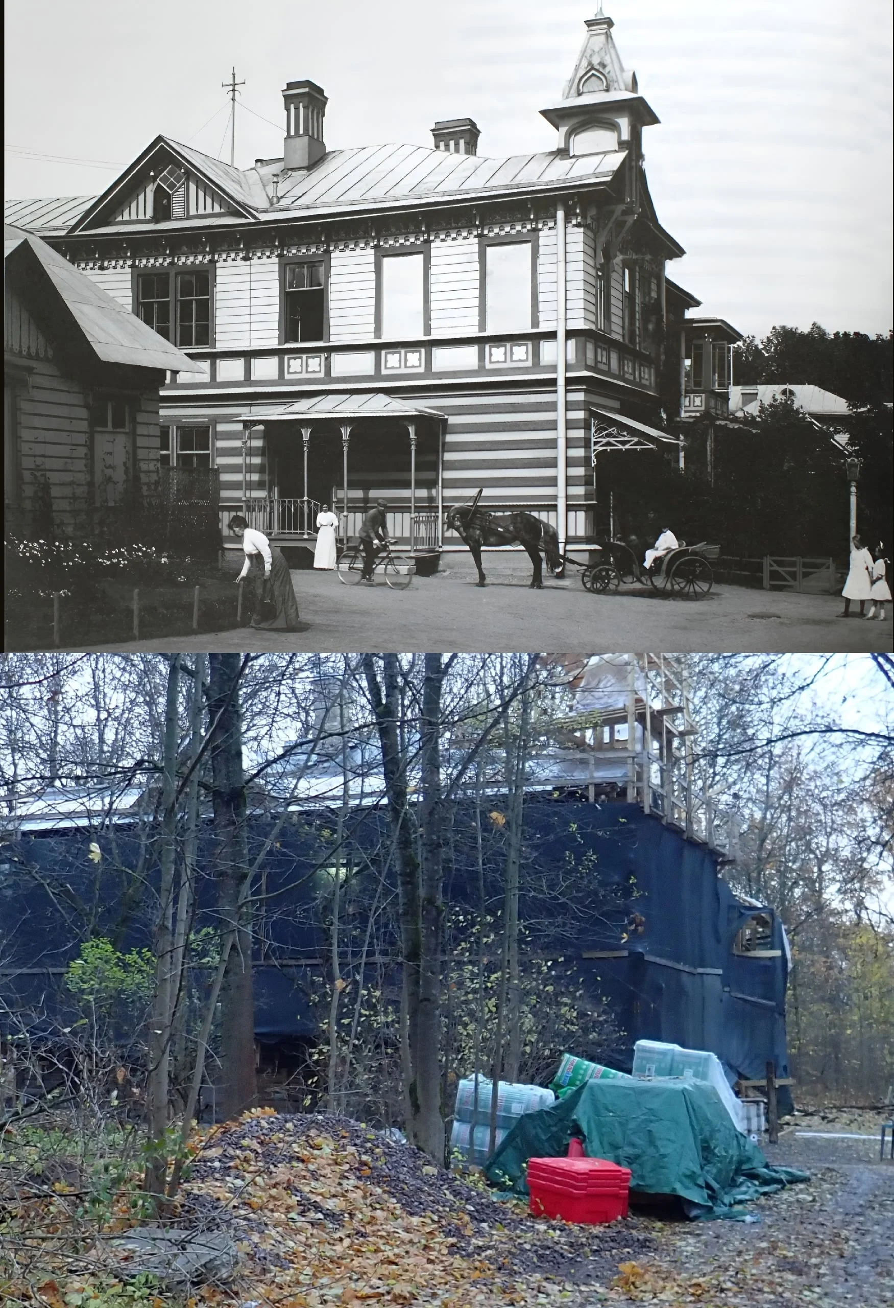 Коллаж из снимков 1909 и 2025гг. 